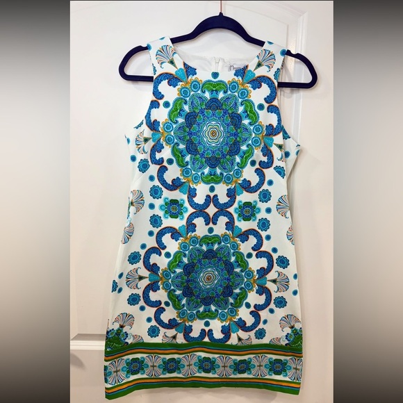 Maggy L Blue Green Paisley Print Shift Dress Size 8 | Bold Retro Boho Mod Look - Picture 5 of 9